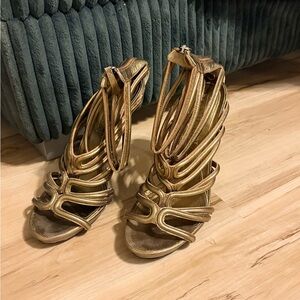 Alexander McQueen Gold Strappy Heels